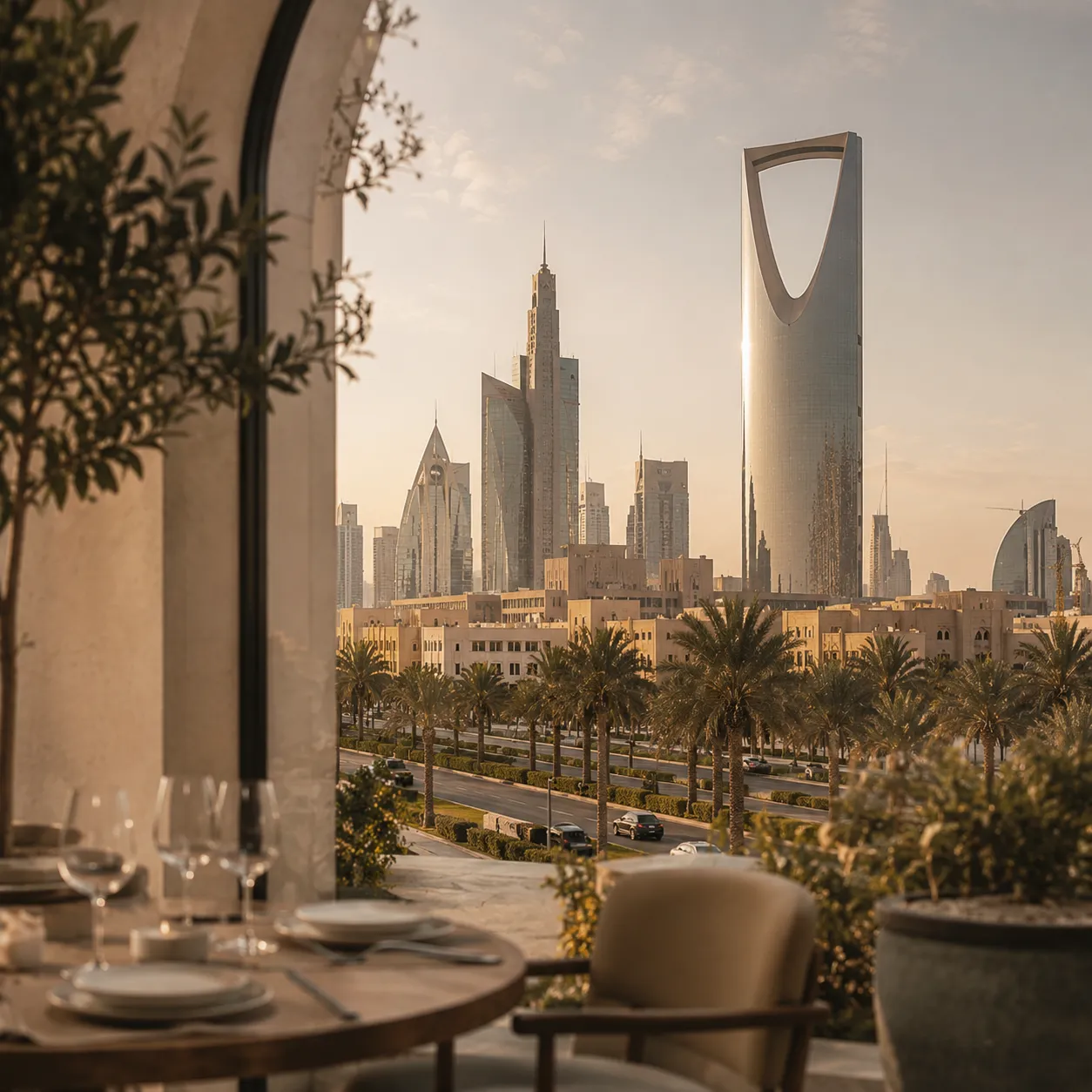 Riyadh skyline from a restaurant