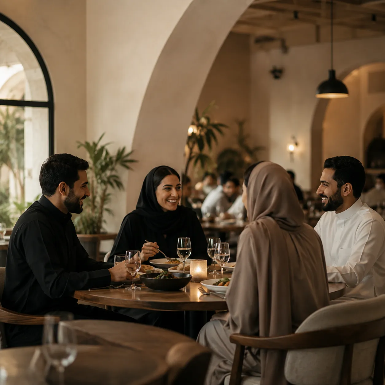 Friends dining together in a restaurant